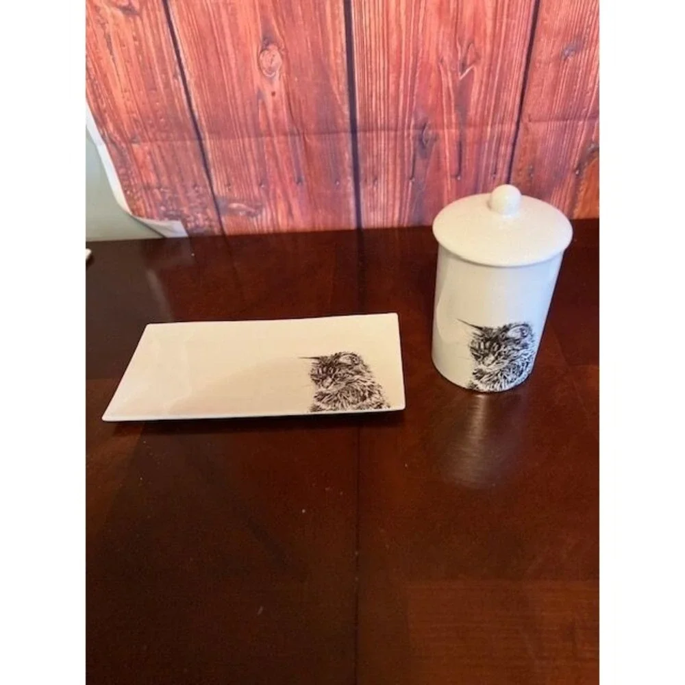 little weaver arts bone china Cat-Themed Ceramic Tray & Jar Set With Lid kittens